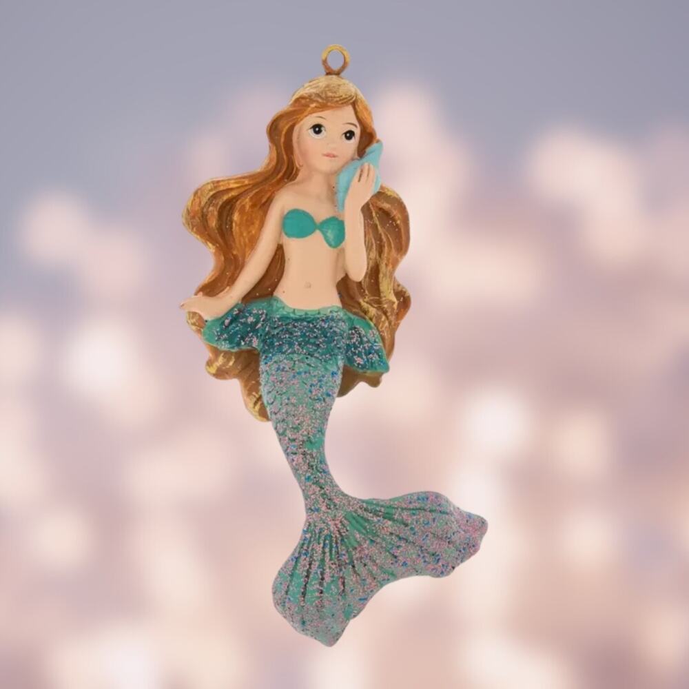 Mermaid Ornament Flowing Hair Blue Pink Tail Christmas Tree Beach‎ Nautical NEW